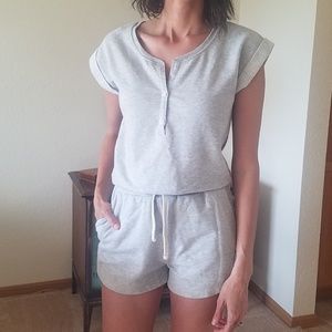 Gap grey terry knit henley romper xs